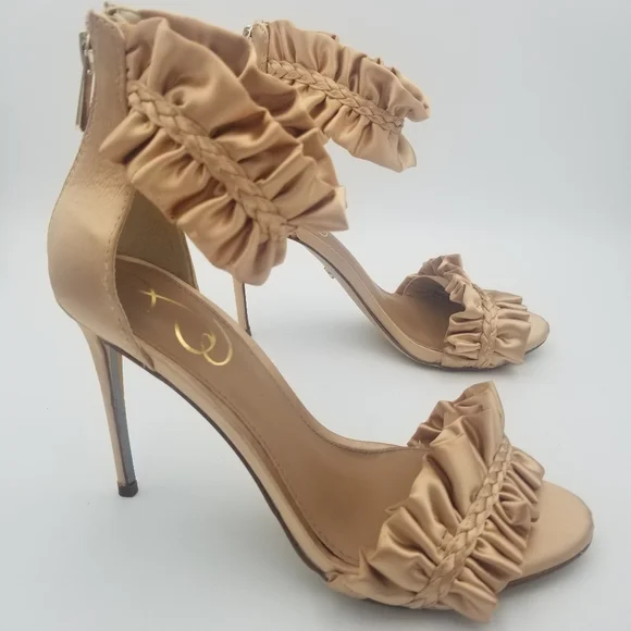 Sam Edelman Sawyer Satin Ruffle Ankle Strap Heels, Rosa Blush, Women's 6.5 - Picture 3 of 16